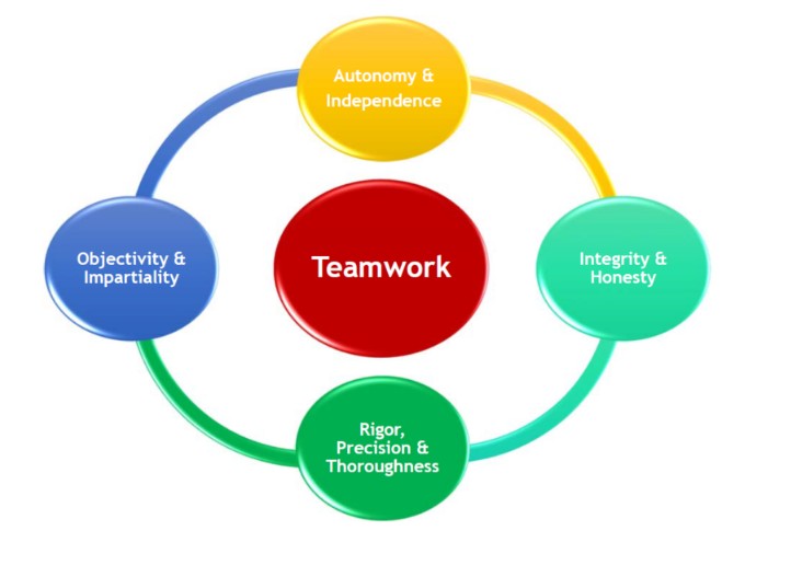 AHEPP Values - Teamwork, Autonomy and Independence, Integrity and Honesty, Rigor Precision and Thoroughness, Objectivity and Impartiality